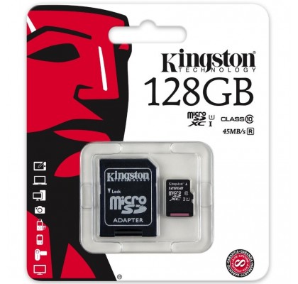 Card de memorie Kingston, MicroSDXC, 128GB, Class 10, UHS-I + Adaptor